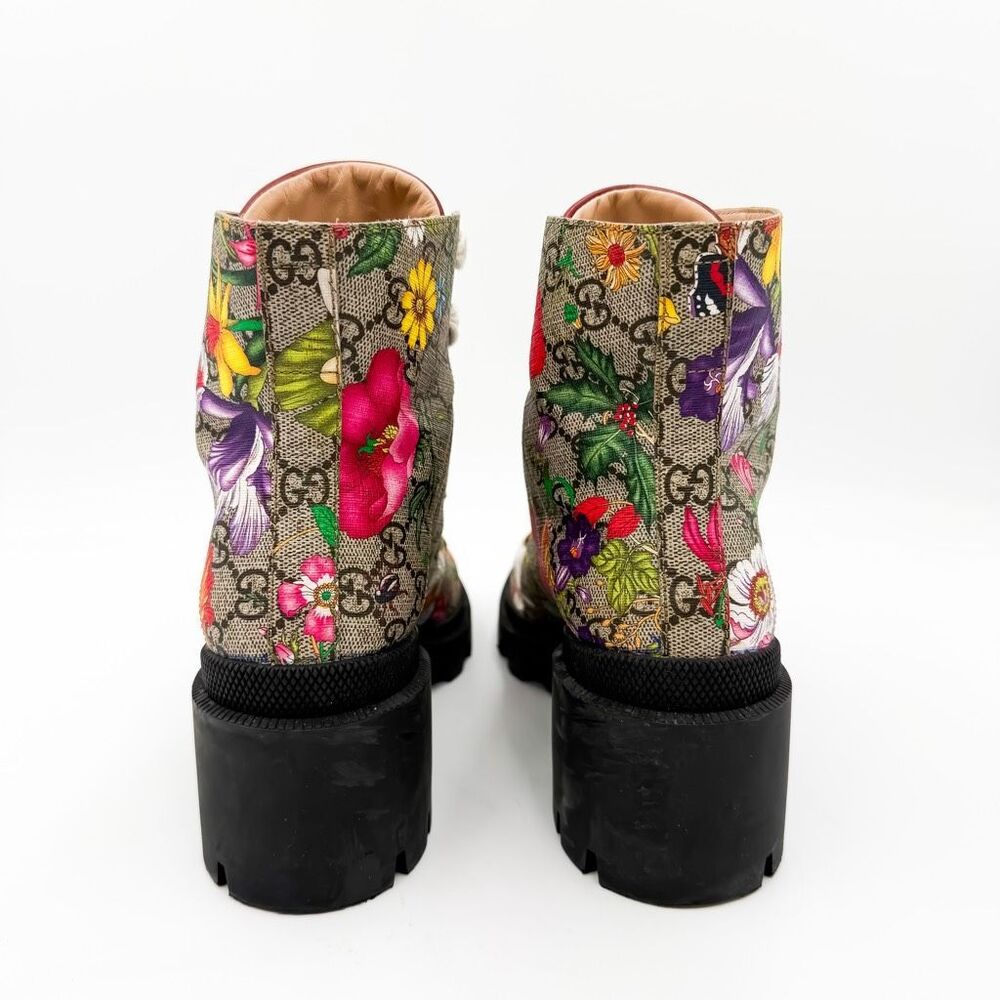 Gucci GG Monogram Supreme Floral Lace Up Combat Boot EU 39 US 9 - Picture 6 of 12